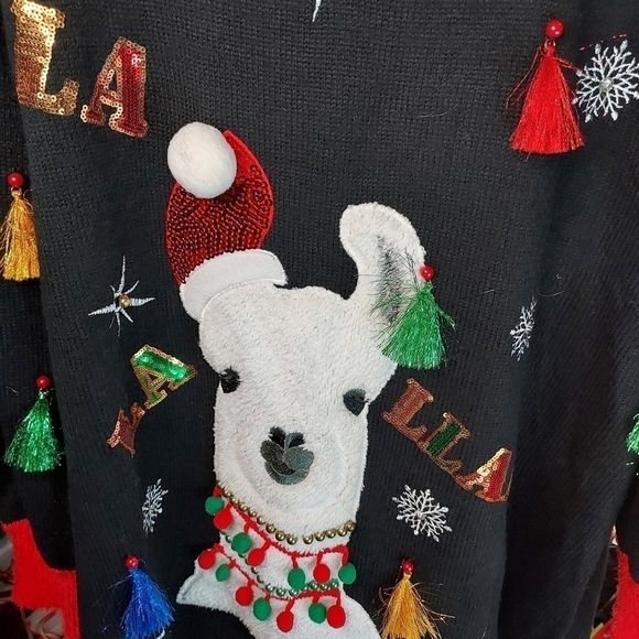 Holiday Time women's ugly Llama sweater 1X embellished tassels,sequel, bells - Picture 12 of 16